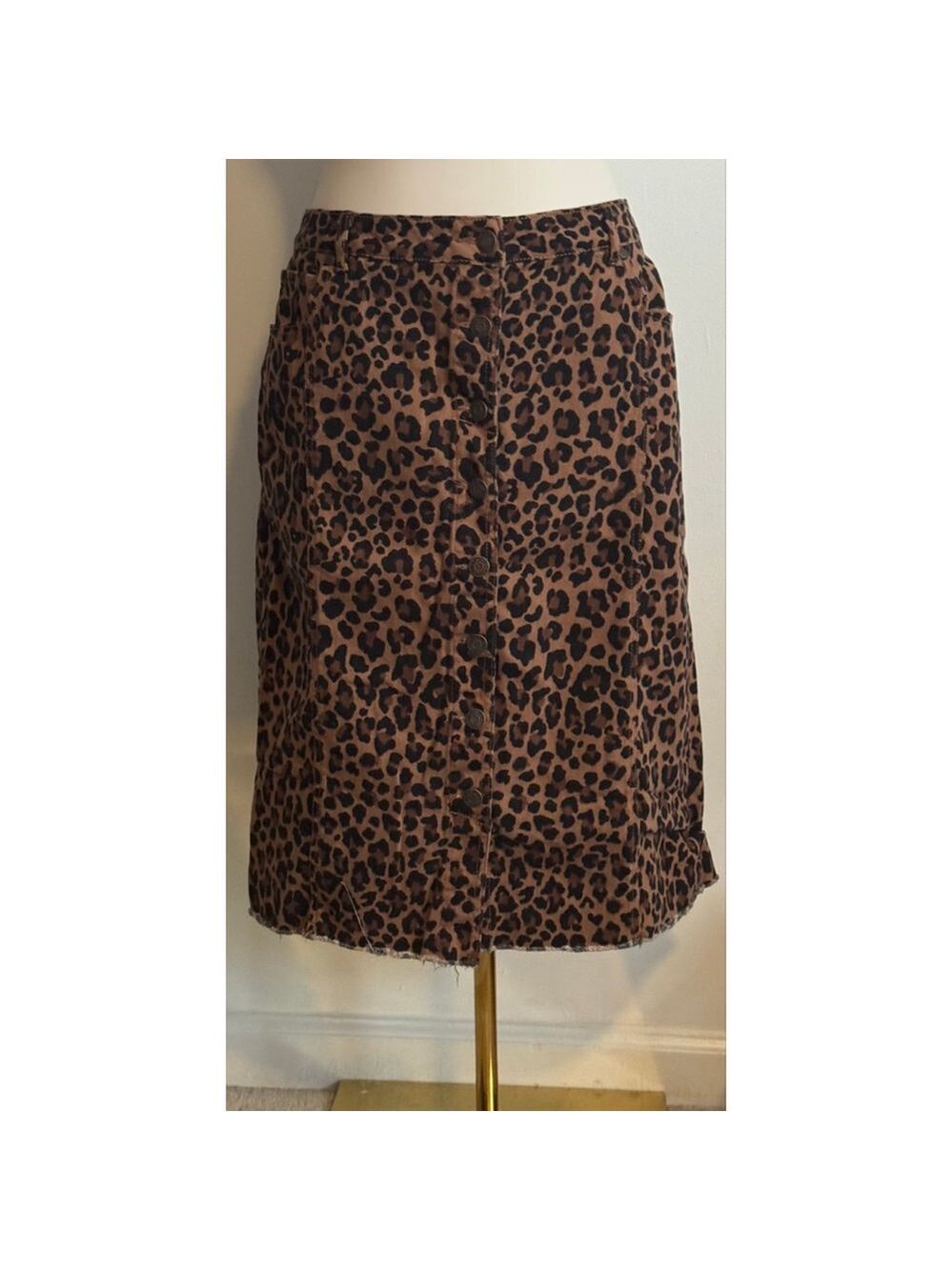 Women's C. EST. 1946 Denim Plus Size 14 Brown Black Leopard A-Line Skirt